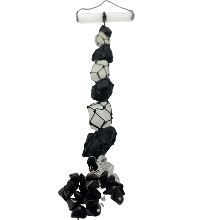 Selenite & Black Tourmaline Grape Hanging