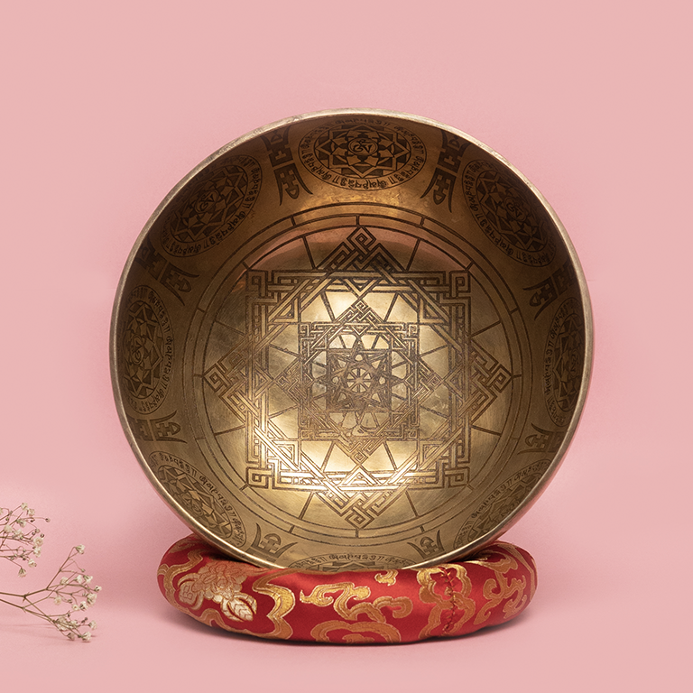 Tibetan Sun Moon Etching Carving Singing Bowl